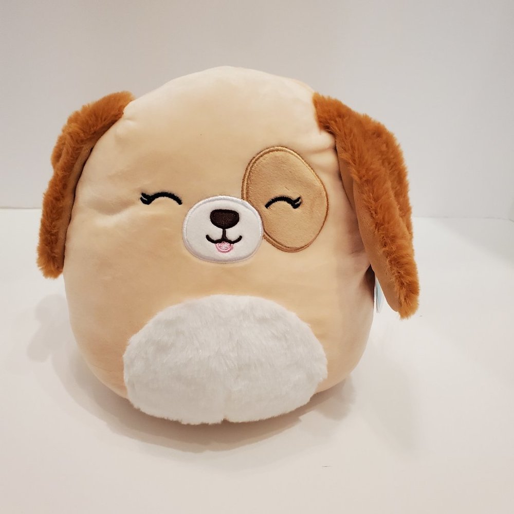Squishmallow Harrison Dog FUZZY BELLY Floppy Ear Tan White Brown Kellytoy #610-2